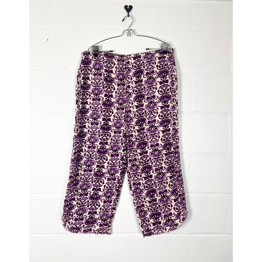 Coldwater Creek Purple Gauzy Floral Cotton Elastic Waist Pants Large